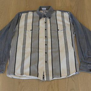 Rodeo Blues Vintage Vertical Striped White/Blue XLarge Button Down Shirt